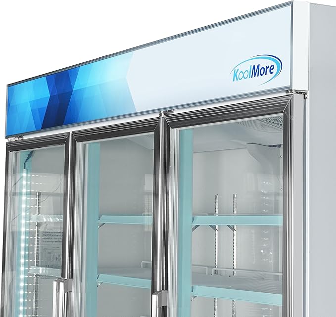 KoolMore 80 in. Commercial Three Glass Door Display Upright Freezer Merchandiser in White 52 Cu. Ft. (MDF-3GD-52C-WH)