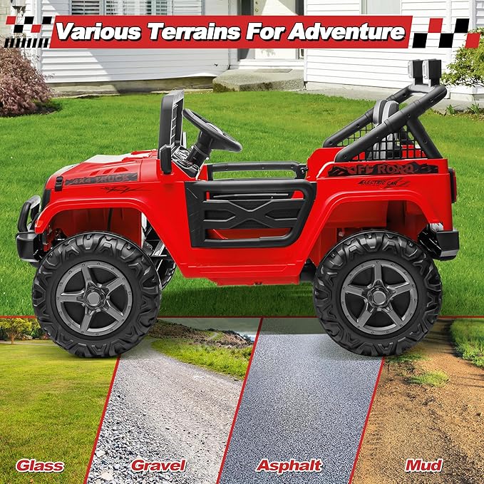 24V Ride on Car with Remote Control, XL 2 Seater 4WD/2WD Switchable Truck w/4X200W Motor, 20 Inch Wide Seat, Gift Flower Power Car Wheels 24 Volt Big Truck for Boys Girls, Red