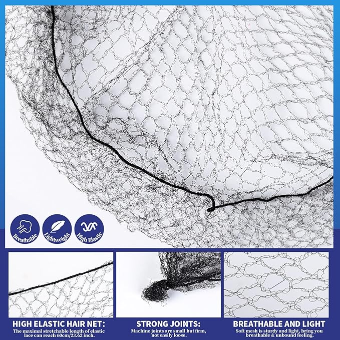 Teenitor Hair Nets for Food Service Workers, 50pcs 24inch Hair Net Hairnets for Foodservice, Black Hair Nets for Women Hair Nets for Buns, Kitchen Hair Nets for Men Bun Nets for Ballet Girls