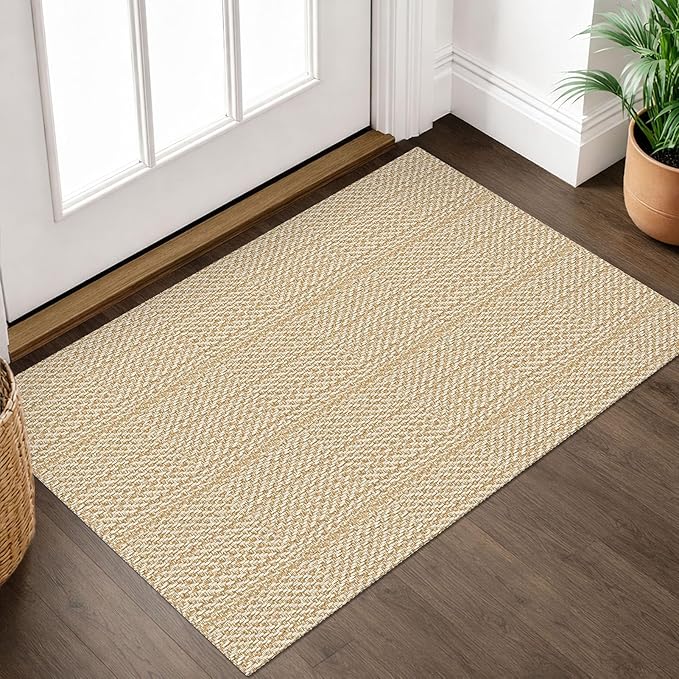 IOHOUZE Small Area Rug 2x3 Washable Woven Rugs for Entryway Non Slip Rubber Backed Front Door Rugs Indoor Doormat Throw Rug Floor Carpet for Entrance Kitchen, Warm Beige/Orange/Apricot
