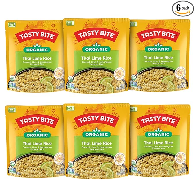 Tasty Bite Organic Thai Lime Rice, 8.8 Ounce, Pack of 6, Ready to Eat, Microwavable, Vegan, Gluten-Free