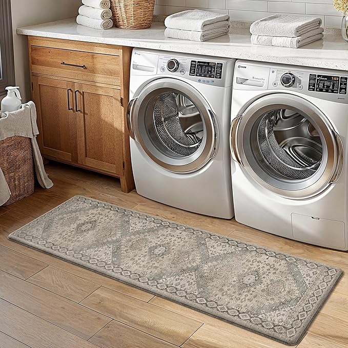 GENIMO Kitchen Mats for Floor, 2PCS Kitchen Rugs Non Slip Washable, Waterproof Anti Fatigue Mat, Comfort Standing Runner Rug for Sink, Office, Laundry, Home, 17.3"x59"+17.3"x30", Blush Camel