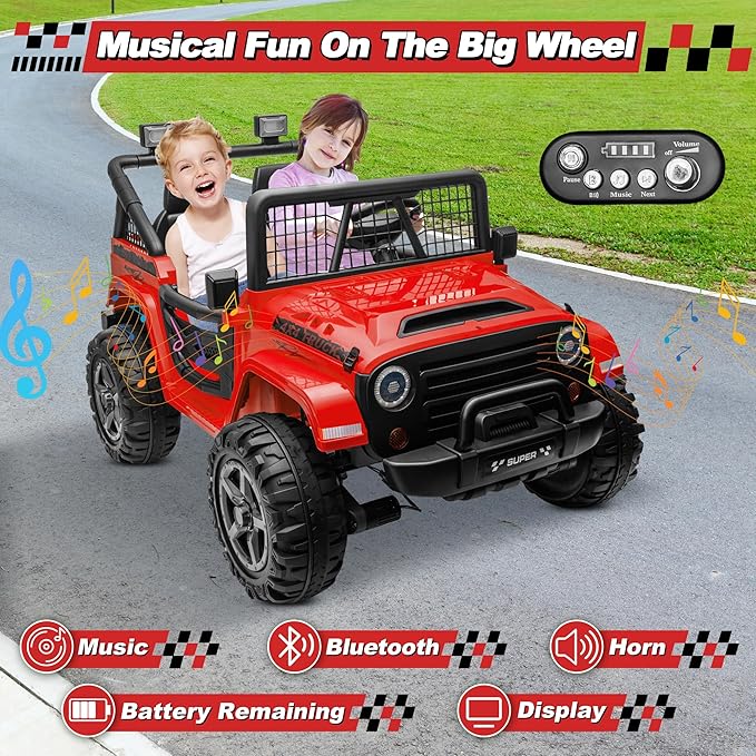 24V Ride on Car with Remote Control, XL 2 Seater 4WD/2WD Switchable Truck w/4X200W Motor, 20 Inch Wide Seat, Gift Flower Power Car Wheels 24 Volt Big Truck for Boys Girls, Red