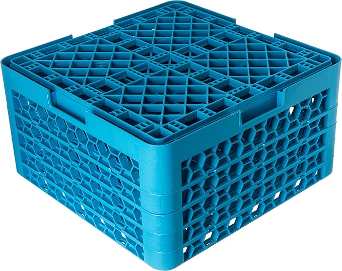 CFS RG49-414 OptiClean 49 Compartment Glass Rack with 4 Extenders, 10.3", Polypropylene, CFS Blue