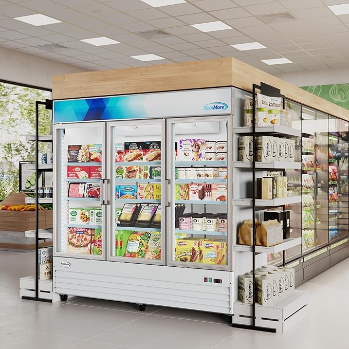 KoolMore 80 in. Commercial Three Glass Door Display Upright Freezer Merchandiser in White 52 Cu. Ft. (MDF-3GD-52C-WH)