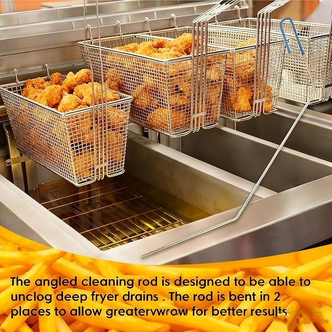 3Pcs Deep Fryer Cleaning Tools, Include L-Shaped Fryer Cleaning Brush Stainless Steel Bristle Fryer Cleanout Rod, Deep Fryer Basket Cleaning Brush Kit for Kitchen Restaurant Bakery