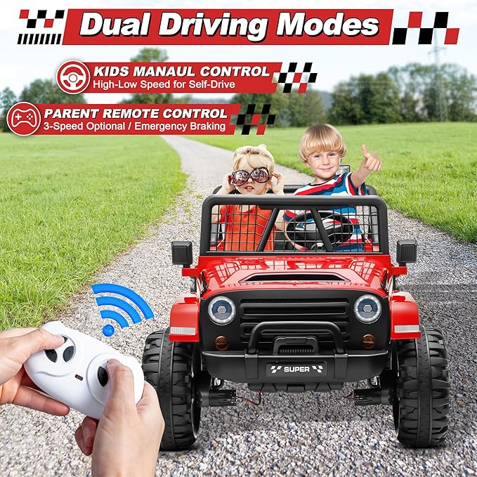 24V Ride on Car with Remote Control, XL 2 Seater 4WD/2WD Switchable Truck w/4X200W Motor, 20 Inch Wide Seat, Gift Flower Power Car Wheels 24 Volt Big Truck for Boys Girls, Red