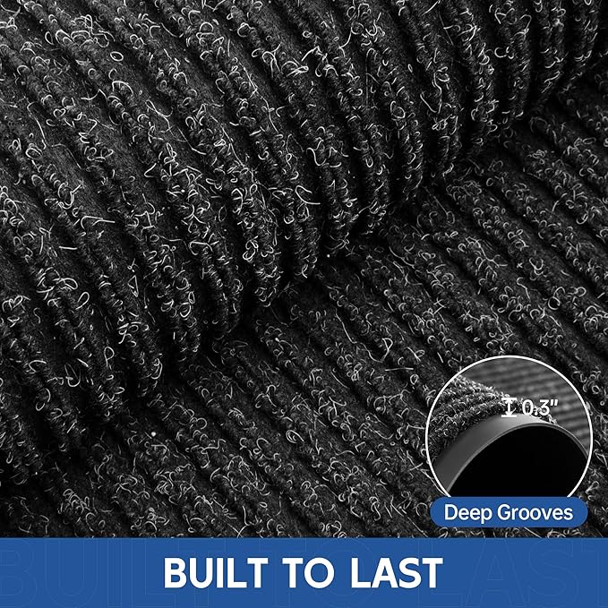 Front Door Mat, 6' x 4' Heavy Duty Indoor Outdoor Door Mat Entrance, Commercial Welcome Mats, Stain and Fade Resistant, Durable Rubber Backing, Low Profile Entry Mat for Patio, Black Stripe