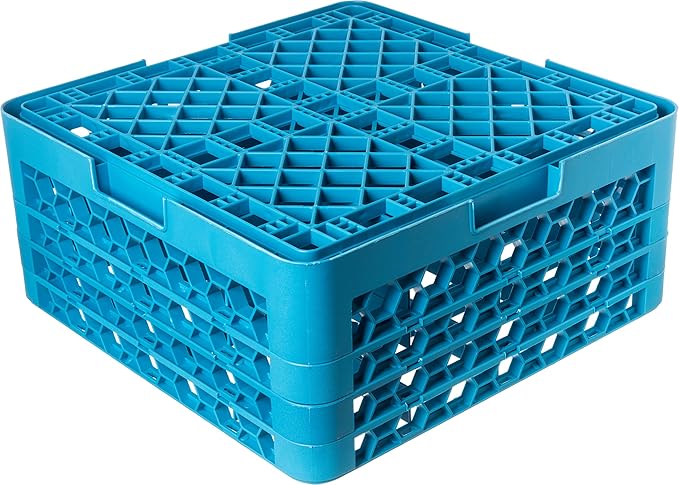 Carlisle FoodService Products Opticlean Glass Rack 16 Compartments with 3 Extenders for Kitchens and Restaurants, Plastic, 19.875 x 19.875 x 8.5 Inches, Carlisle Blue