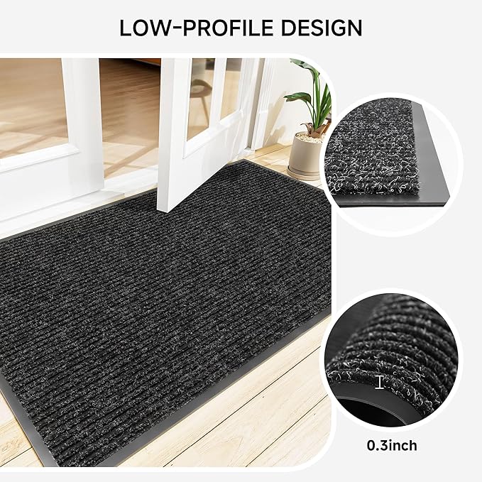 Front Door Mat, Heavy Duty Indoor Outdoor Doormat for Entryway, 60" x 48" Low Profile Outdoor Mats for Home Entrance, Stain and Fade Resistant Welcome Mat for High Traffic Area, Black