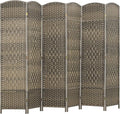 HOMCOM 6 Panel Room Divider, 6' Tall Folding Privacy Screen, Woven Freestanding Wall Partition for Home Office, Bedroom, Dark Rustic Oak