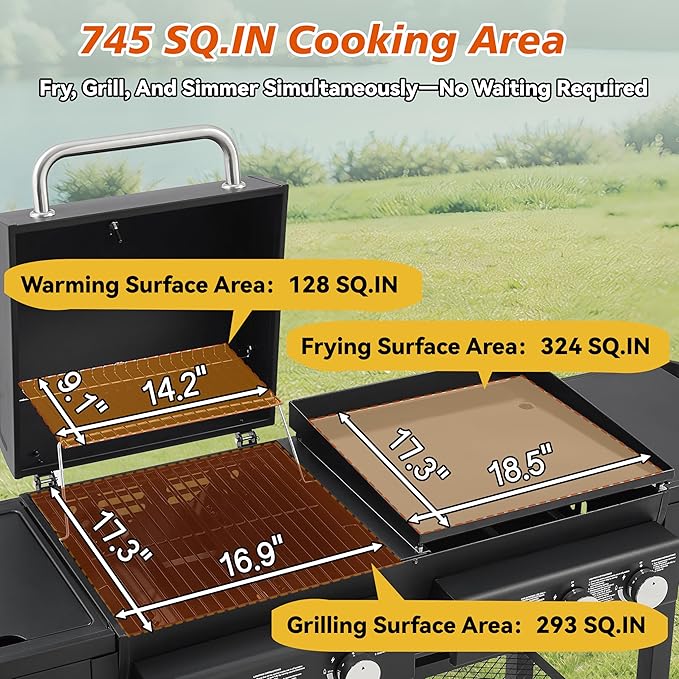 5 Burner Propane Gas Grill with Grilling & Griddling, 56,000 BTU Gas Grill with Side Burner, BBQ Grill with Stainless Steel Frame, 745 Sq In Cooking Area for Patio Backyard, Patio