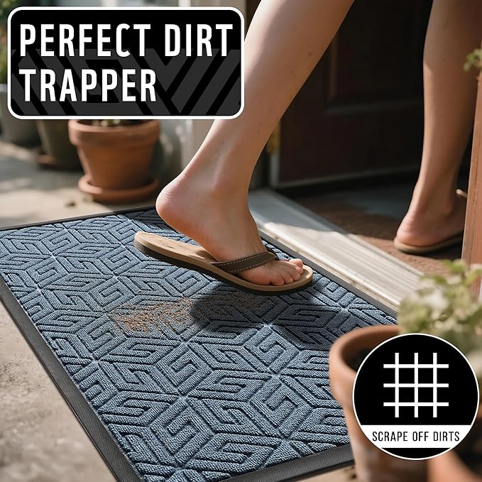 Yimobra Large Door Mat 36x24, All-Weather Waterproof Outdoor Mats for Front Door, Non Slip Rubber Doormat for Patio Proch Outside Entryway Indoor, Mix Blue