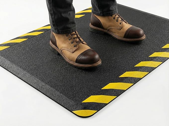 Rhino Mats, Anti-fatigue Mat Industrial, Ergonomic Safety Yellow Floor Mat, 4’ x 6’, Non-Slip Workstation Industrial Floor Mat for Back Pain