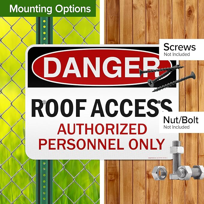 Danger Roof Access Authorized Personnel Only Sign, 18x24 Inches, 3M EGP Reflective, Rust Free .080 Aluminum, Fade Resistant, Made in USA by My Sign Center