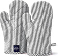 Encasa XO Long 12"x7" Oven Microwave Hand Gloves Mitts (2 pc Set) for Kitchen Cooking & Baking - Heat Resistant, Thick & Safe, Protection of Hands from Hot Utensils - Ticking Black