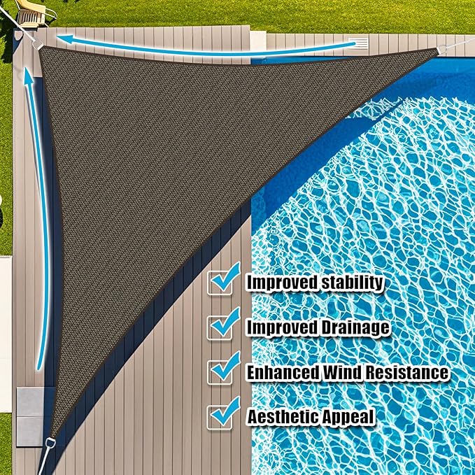 Amagenix Sun Shade Sail 15'X15'X15' Curved Edge Outdoor Shade Canopy Mocha Breathable 95% UV Block Shade Cloth for Patio Garden Backyard (We Make Custom Size)