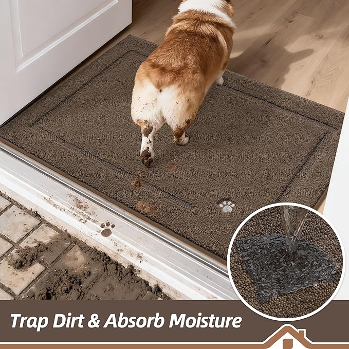 BEQHAUSE Dog Door Mat for Muddy Paws 20"x32" Dirt Trapper Absorbent Doormat Non Slip Entryway Rugs Washable Stain Resistant Welcome Floor Mat Soft Low-Profile for Front Back Door, Brown