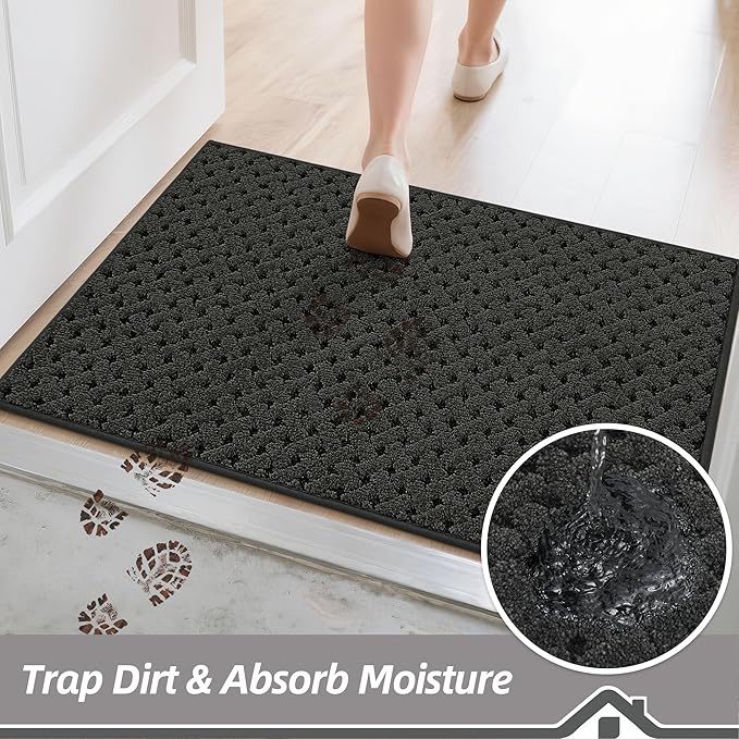 BEQHAUSE Dirt Trapper Door Mat Non-Slip Entryway Rugs Stain Resistant Absorbent Dog Doormats Woven-Look Washable Welcome Floor Doormat For Front Back Door, Muddy Wet Shoes & Paws, 24" x 36", Dark Grey
