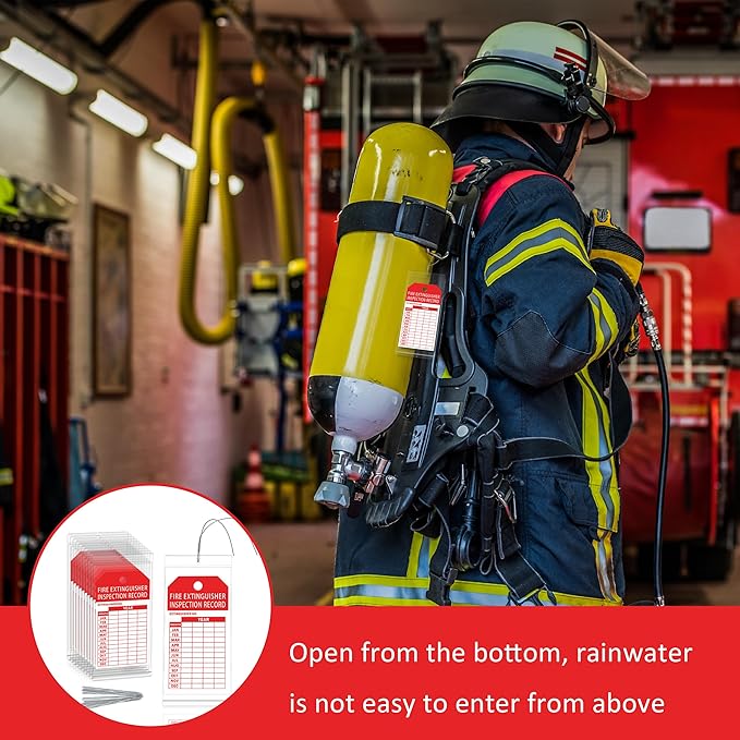 50 Fire Extinguisher Inspection Tag Plastic Cover 3.4 x 7.3 Inch Service Record Tags Fire Extinguisher Tamper Seal with Fire Tags and Iron Wire Resealable Waterproof for Indoor and Outdoor (50)