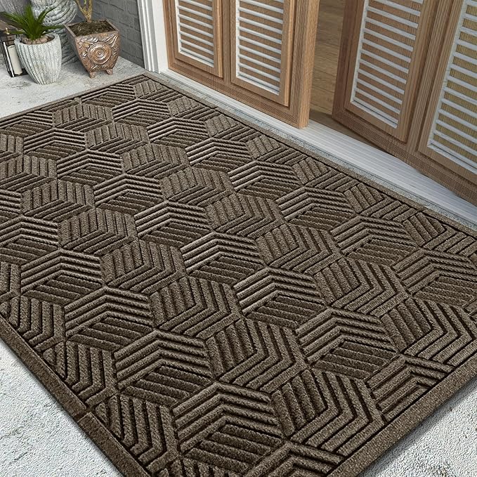 Yimobra Large Door Mat 47x32, All-Season Waterproof Outdoor Mats for Front Door Entrance with Drainage Holes, Heavy Duty Non-Slip Doormat for Garage Patio Entryway Indoor, Brown