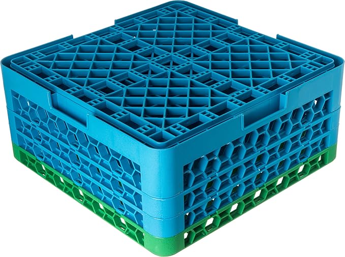 CFS RG49-3C413 OptiClean 49 Compartment Glass Rack with 3 Extenders, 8.72", Polypropylene, green/CFS Blue