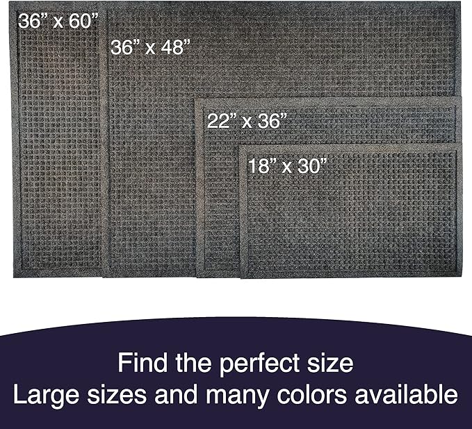 Ecomills Rubber Doormat, Large, 36" x 48", Charcoal, Large, Absorbent Indoor Outdoor, Stain Resistant, Rubber Non Slip Backing, Heavy Duty, Durable