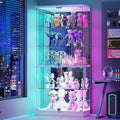 Glass Display Cabinet with RGB Lights - 5-Tiers Curio Cabinet Display Case with Lock, Frameless Tall Showcase Display Shelf for Collectibles & Legos, Living Room Bookcase Storage Cabinet (White)
