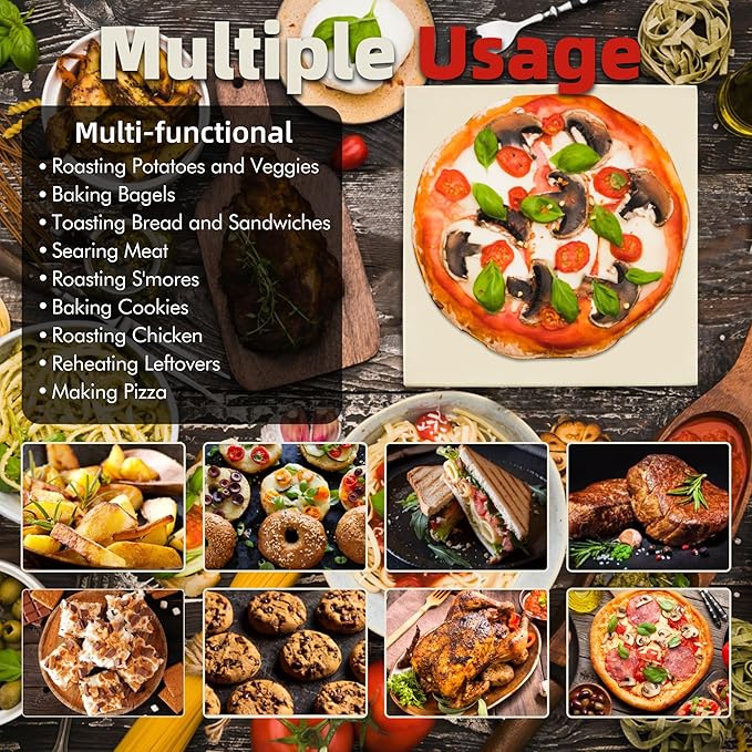 16" Square Pizza Stone, Heavy Duty Cordierite Pizza Pan for Grilling & Pizza Oven, High Temperature Resistant Baking Stone for Pizza, Bread, Meat