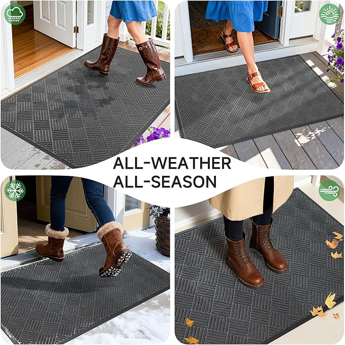 Front Door Mat, Heavy Duty Indoor Outdoor Doormat, 60" x 36" Low Profile Outdoor Mats for Home Entrance, Stain and Fade Resistant Welcome Mat Ideal for High Traffic Area, Diamond Grey
