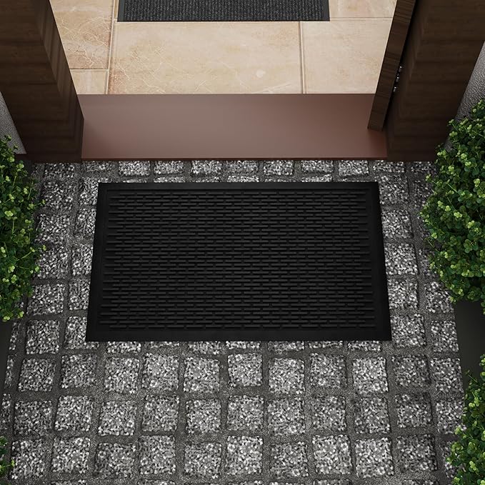Ottomanson Heavy Duty Rubber Floor Mat – Non-Slip, Waterproof, Easy to Clean – Utility Rug for Entryway, Kitchen, Garage, or Patio – Stain Resistant, Hose Washable – 18" x 30", Black