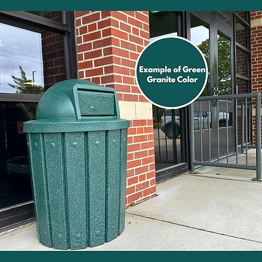 32 Gallon Square 100% Recycled Plastic Heavy Duty Indoor or Outdoor Commercial Trash Can with Push Lid | Great for Schools and Businesses - Green Granite
