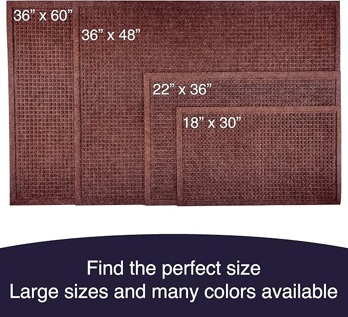 Ecomills Rubber Doormat, Extra Large, 36" x 60", Brown, XL, Absorbent Indoor Outdoor, Stain Resistant, Rubber Non Slip Backing, Heavy Duty, Durable
