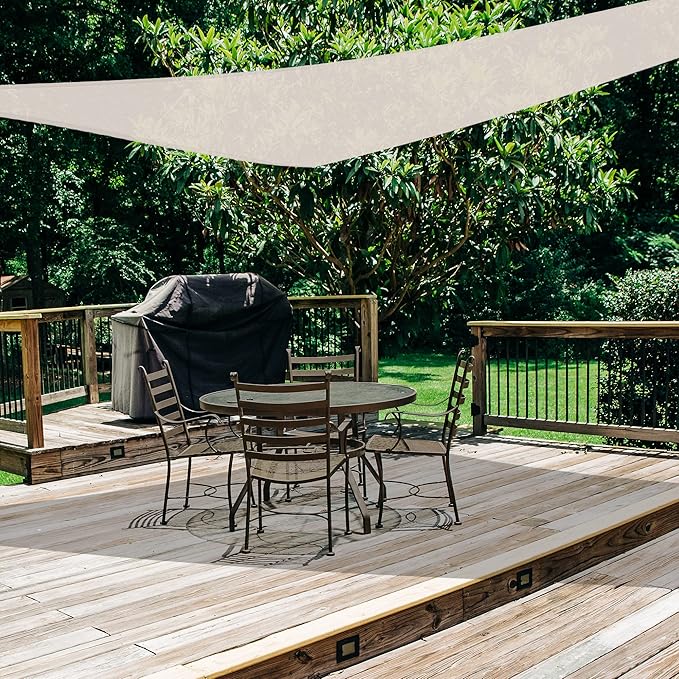 AsterOutdoor Sun Shade Sail Triangle 16' x 16' x 16' UV Block Canopy for Patio Backyard Lawn Garden Outdoor Activities, Cream