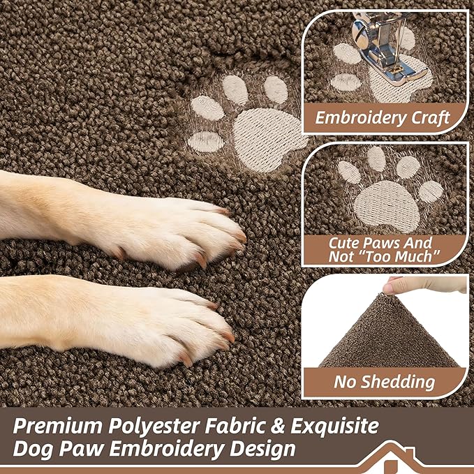 BEQHAUSE Dog Door Mat for Muddy Paws 24"x36" Dirt Trapper Absorbent Doormat Non Slip Entryway Rugs Washable Stain Resistant Welcome Floor Mat Soft Low-Profile for Front Back Door, Brown