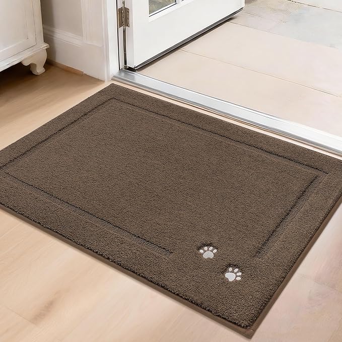 BEQHAUSE Dog Door Mat for Muddy Paws 20"x32" Dirt Trapper Absorbent Doormat Non Slip Entryway Rugs Washable Stain Resistant Welcome Floor Mat Soft Low-Profile for Front Back Door, Brown