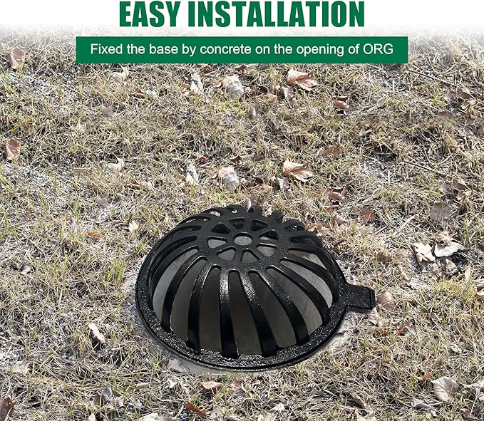 20in Ductile Iron Atrium Drain Grate and Frame, Dome Durable Metal Overflow Relief Gully Dome Grate with Bolted Down Base, Cast Iron Sewage Drain Grates for Garden,Yard,Lawn(Overall Size 23")