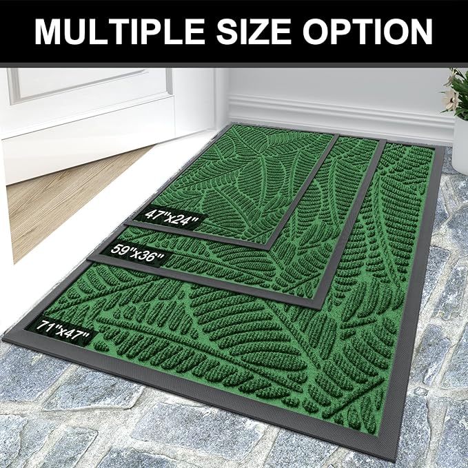 Colorxy Waterproof Doormat, Sturdy Natural Rubber Front Indoor Mat, Non Slip Low Profile Indoor Outdoor Door Mats, Stain and Fade Resistant Floor Mat, Easy Clean Patio Entrance Mat, 47''x24'', Green