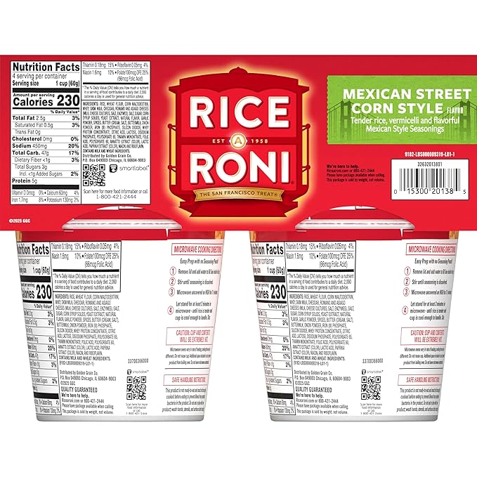 Rice-A-Roni Cups, Mexican Street Corn, 2.11 Oz, 4 Pack