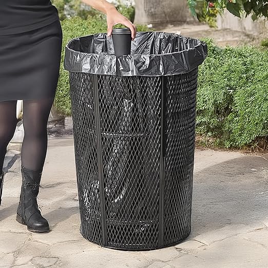 48 Gallon Mesh Recycle Container, Steel Outdoor Heavy-Duty Commercial Trash Can, Black Round Waste Bin, Durable Garbage Can for Municipalities, Schools, Parks, Parking
