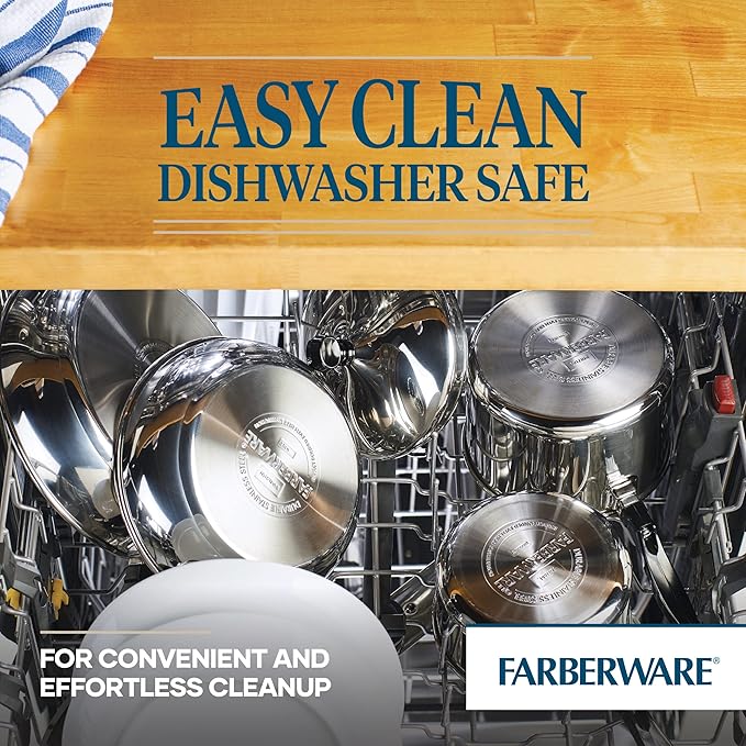 Farberware 70755 Classic Series Stainless Steel 8-Quart Covered Straining Stockpot with Lid, Stainless Steel Pot with Lid, Silver