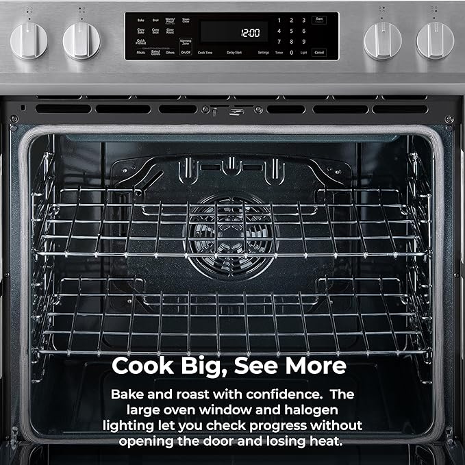 Kenmore 2296833 5.6 cu. ft. Front Control Electric Range Oven - True Convection with 5 Elements, Steam Clean Oven, Broil Function, Chrome Racks, Precision Set Controls, Large Window - Stainless Steel