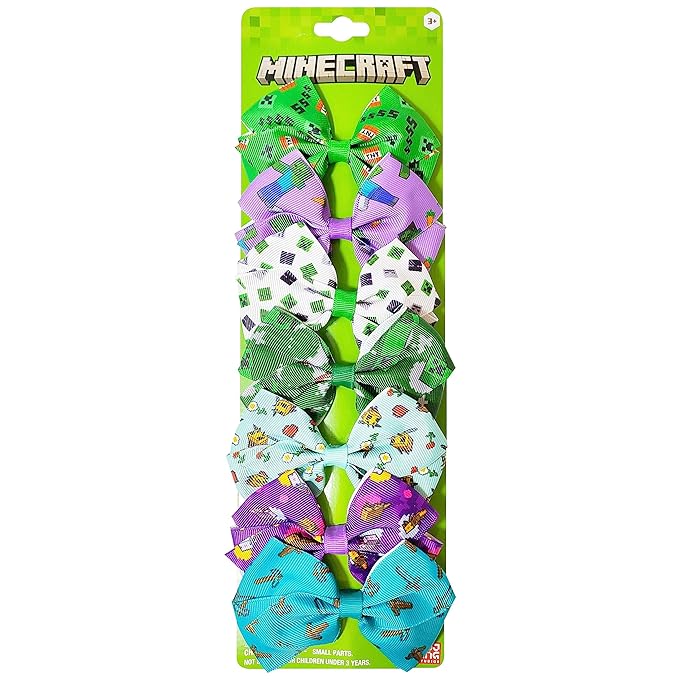 LUV HER Minecraft Kids Hair Bows - 7 Pcs 4 Inch Bundle - Hair Accessories Gift Set - Hair Bows for Kids - Multicolor Hair Clip with Alligator Clip - Ages 3 +