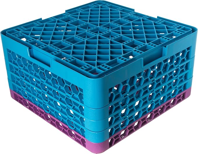 CFS RG9-4C414 OptiClean 9 Compartment Glass Rack with 4 Extenders, 10.3", Polypropylene, Lavender/CFS Blue