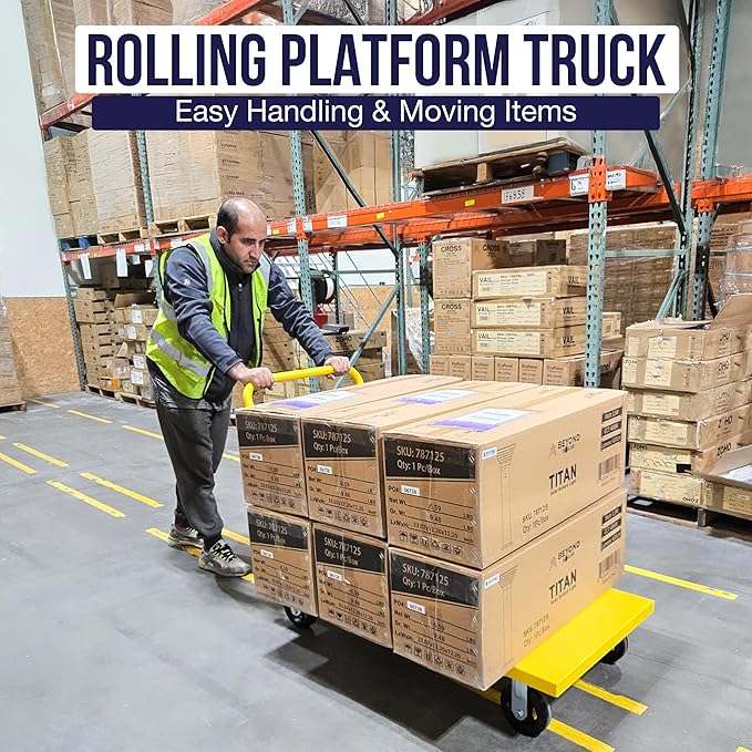 5Seconds Platform Cart Industrial Dolly 2400LB Heavy Duty 48” X 24” Platform Hand Push Truck Commercial Cart Flatbed, Moving Cart 6” Swivel Wheels Flatbed cart