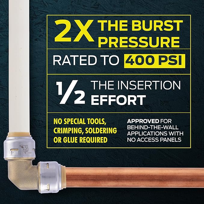 SharkBite Max 1/2 Inch Coupling, Pack of 4, Push to Connect Brass Plumbing Fitting, PEX Pipe, Copper, CPVC, PE-RT, HDPE, UR008A4
