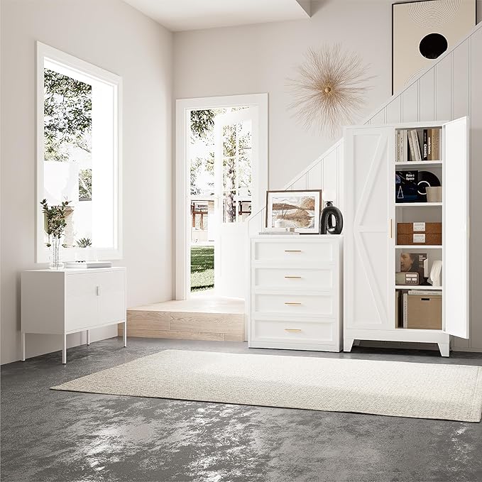 71" Tall Pantry Cabinet, White Metal Pantry Storage Cabinet, Kitchen Pantry Storage Cabinets with 2 Door and 4 Adjustable Shelves (White, 71" H)