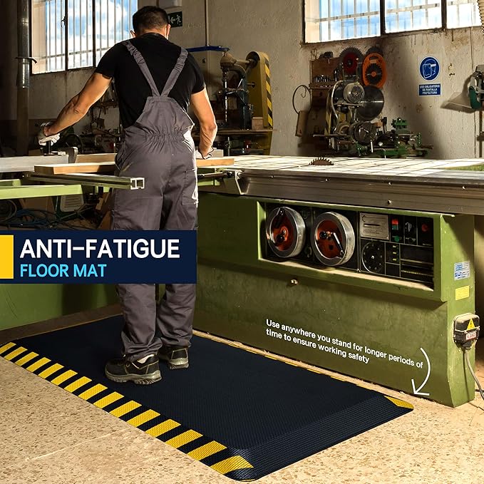 FEATOL Anti Fatigue Mat Industrial, Ergonomic Standing Floor Mat for Work for Stand -Safety Support for Leg & Back Pain(Yellow Border, 20" x 59", 2PC)