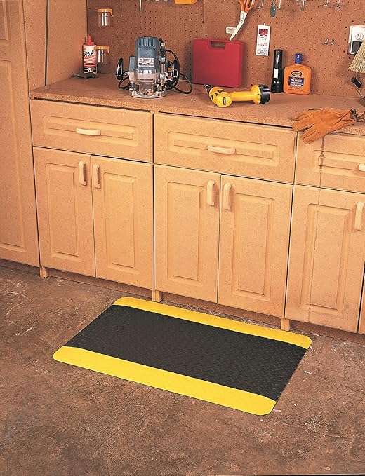 Wearwell 495.1516x3x12BYL Diamond-Plate Select UltraSoft Mat, 12' Length x 3' Width x 15/16" Thick, Black with Yellow