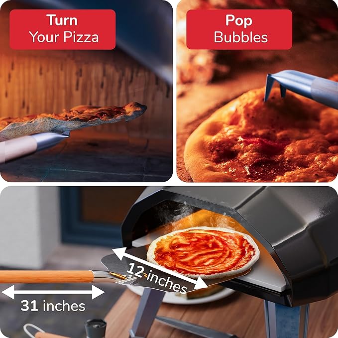 Premium Pizza Oven Accessories Kit - 6-Piece Set for Home Pizza Making: Includes Pizza Peel, Oven Brush, Bubble Popper Turner, Rocker Cutter, Dough Roller & Scraper
